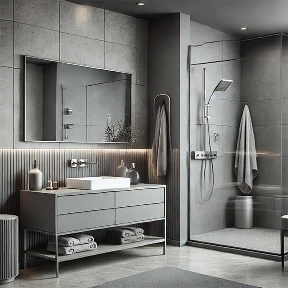 Grau dekoriertes Badezimmer
