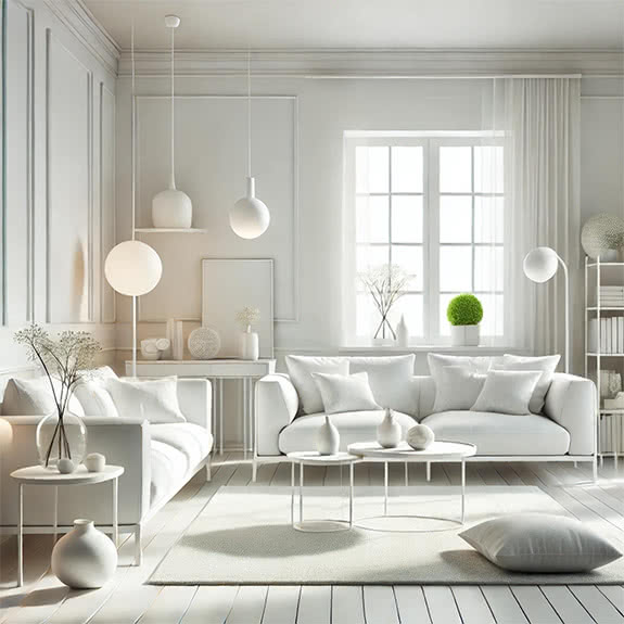 Weiß dekoriertes Wohnzimmer