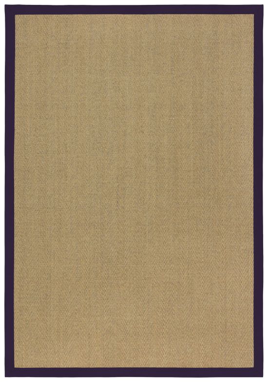 Sisal Teppich Fischgrat natur Baumwollbordre aubergine