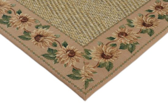 Sisal Teppich Fischgrat natur mit Musterbordre Sonnenblumen