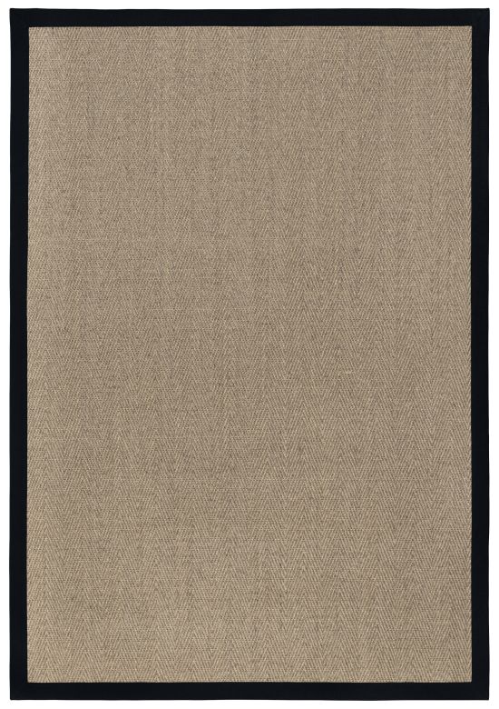 Sisal Teppich Fischgrat macciato Baumwollbord�re schwarz