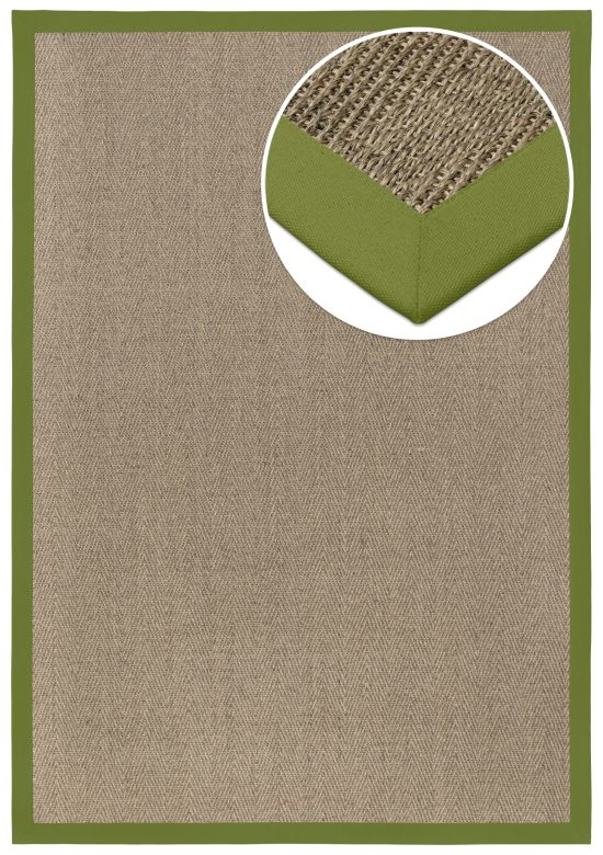 Sisal Teppich Fischgrat macciato Baumwollbordre avocado