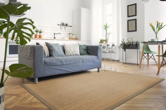 Seegrasteppich Fischgr�t Baumwollbord�re walnussbraun