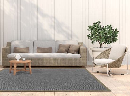 In- & Outdoor Teppich Cordoba grau Polyesterbordre sand