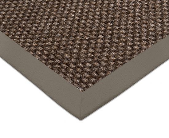 Sisal Teppich Cuadro braun Baumwollbordre dunkeloliv