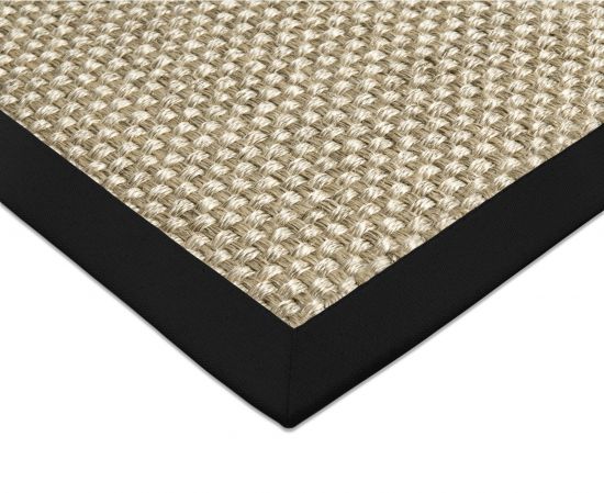 Sisal Teppich Cuadro hellbeige Baumwollbordre schwarz