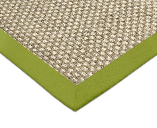 Sisal Teppich Cuadro hellbeige Baumwollbordre avocadogrn