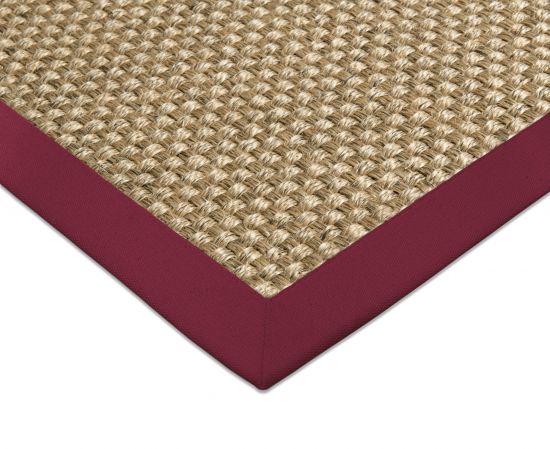 Sisal Teppich Cuadro natur Baumwollbordre rot