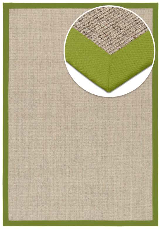 Sisal Teppich Mio beigemix Baumwollbordre avocado