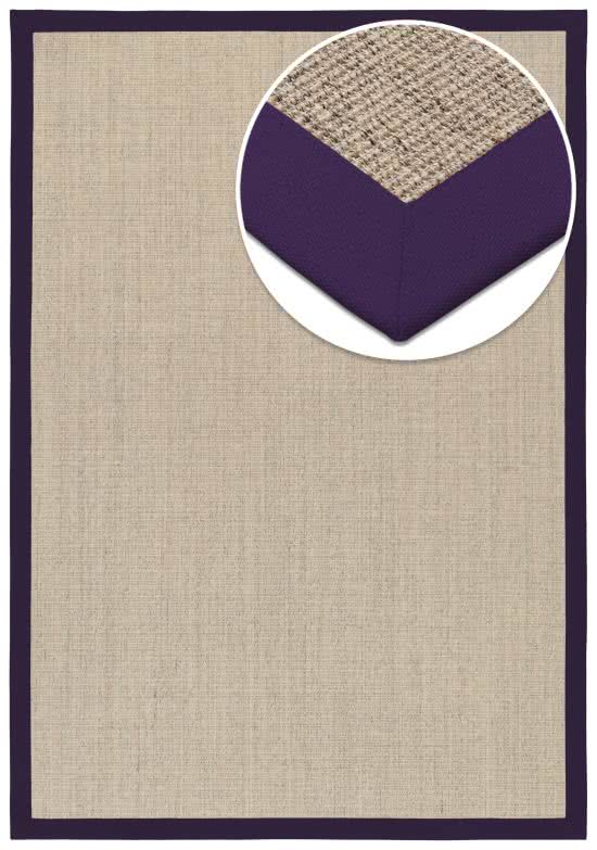 Sisal Teppich Mio beigemix Baumwollbordre aubergine