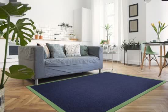 Sisal Teppich Mio nachtblau Baumwollbordre mintgrn
