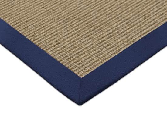 Sisal Teppich Mio sand Baumwollbordüre nachtblau