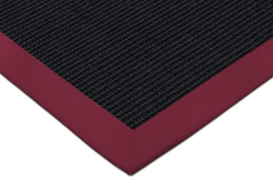 Sisal Teppich Mio schwarz Baumwollbordüre rot