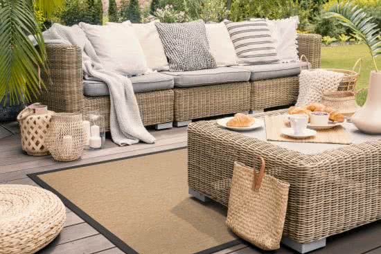 Outdoor Teppich Taffino Rips natur Bordre quarzgrau