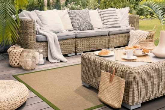 Outdoor Teppich Taffino Rips natur Bordre avocado