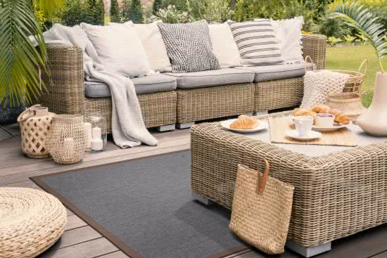 Outdoor Teppich Taffino Rips steingrau Bordre oxid-taupe