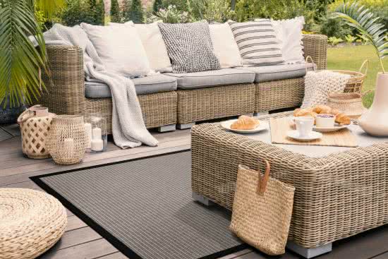 Outdoor Teppich Taffino Tweed grau Bordre schwarz