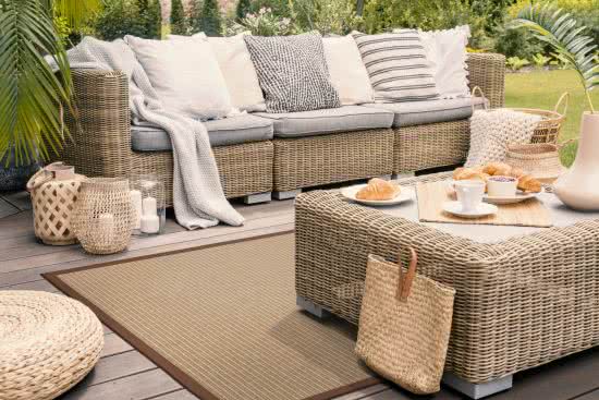 Outdoor Teppich Taffino Tweed natur Bordre cognac