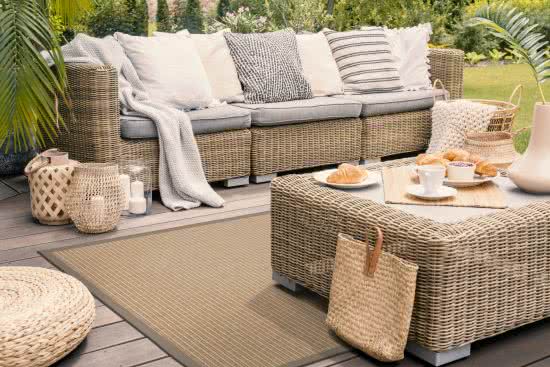 Outdoor Teppich Taffino Tweed natur Bordre sand