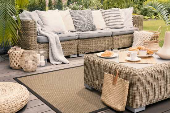 Outdoor Teppich Taffino Tweed natur Bordre schlamm