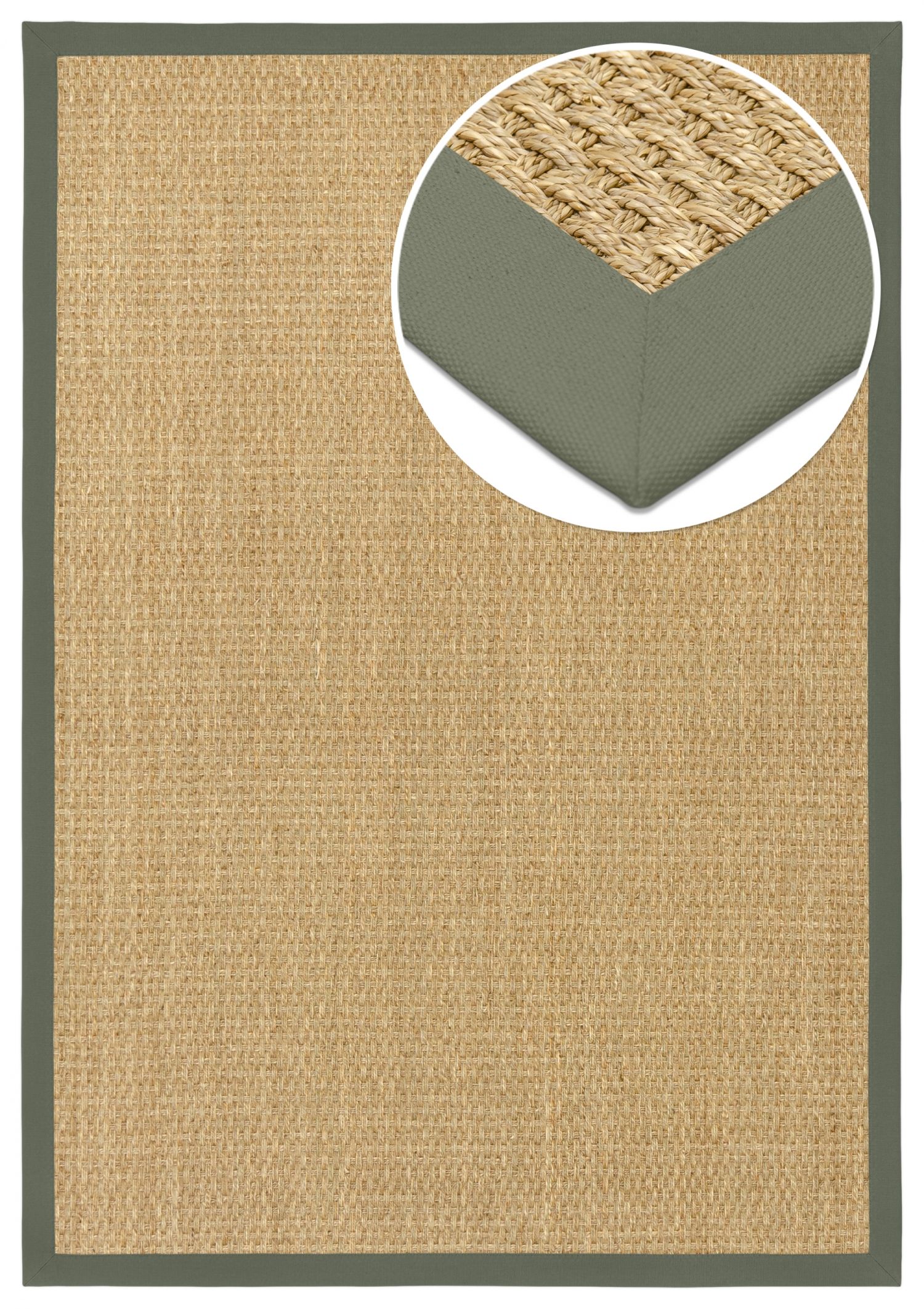 Seegrasteppich Panama 3/3 Baumwollbordüre grün | Kurzflor-Teppiche