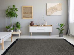 Alternatives Bild von Sisal Teppich Fischgrat grau Baumwollbordre schwarz