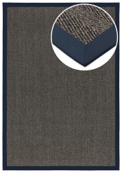 Bild von Sisal Teppich Fischgrat grau Baumwollbordre nachtblau