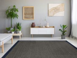 Alternatives Bild von Sisal Teppich Fischgrat grau Baumwollbordre nachtblau