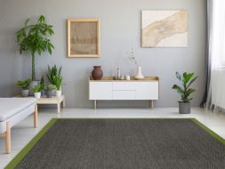 Alternatives Bild von Sisal Teppich Fischgrat grau Baumwollbordre avocado