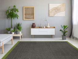 Sisal Teppich Fischgrat grau Baumwollbordre avocado