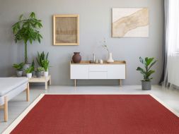 Sisal Teppich Fischgrat rot Baumwollbordre cremewei