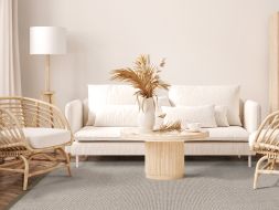 Alternatives Bild von Wollteppich Luna grau Polyesterbordre sand