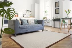 Alternatives Bild von Wollteppich Luna creme Polyesterbordre terra