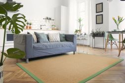 Sisal Teppich Cuadro natur Baumwollbordre mintgrn