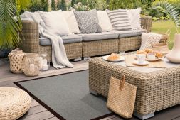 Alternatives Bild von Outdoor Teppich Taffino Rips grau Bordre dunkelbraun