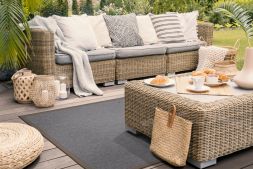 Outdoor Teppich Taffino Rips steingrau Bordre taupe