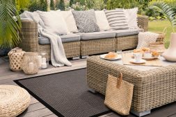Outdoor Teppich Taffino Tweed graubraun Bordüre schwarz
