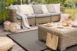 Outdoor Teppich Taffino Tweed grau Bordre dunkelbraun