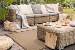 Outdoor Teppich Taffino Tweed natur Bordre sandstein